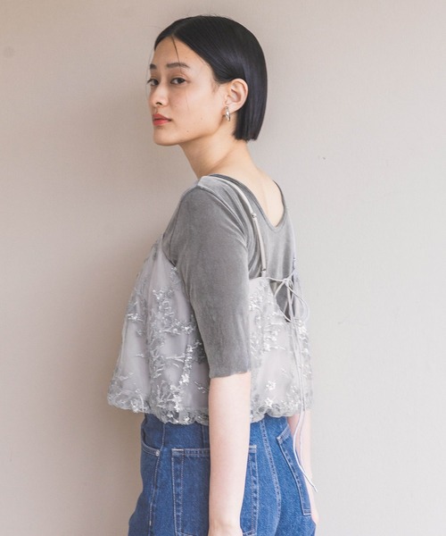 A part by（アパートバイ）の「スパンコールシシュウビスチェ（キャミソール・レディース・ブラック/ライトグレー・FREE）」の20枚目の写真