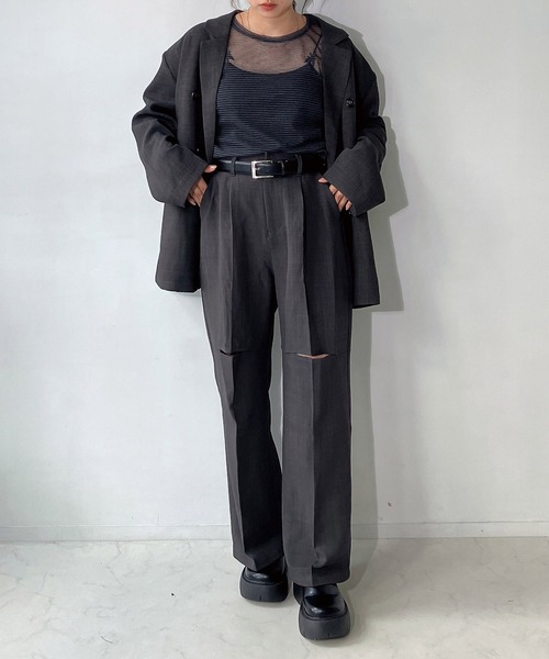 AS KNOW AS plus（アズノゥアズプラス）の「◇膝スリットスラックスパンツ　セットアップ可能（スラックス・レディース・ベージュ/ブラック/グレー・FREE）」の17枚目の写真