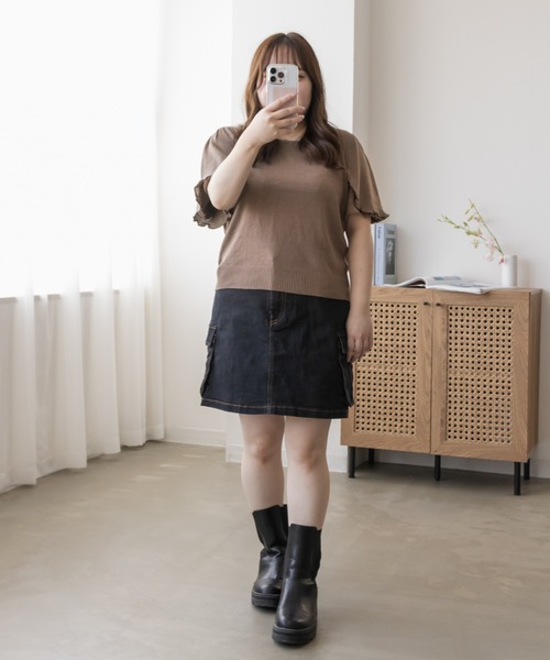 CLETTE(クレット)の「スカラップ調メローサマーニット(ニット/セーター・レディース・ブラック/モカ/オフホワイト・4L/3L/LL)」の11枚目の写真