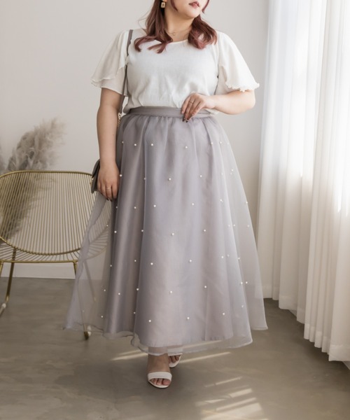 CLETTE(クレット)の「スカラップ調メローサマーニット(ニット/セーター・レディース・ブラック/モカ/オフホワイト・4L/3L/LL)」の8枚目の写真
