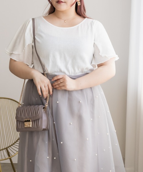CLETTE(クレット)の「スカラップ調メローサマーニット(ニット/セーター・レディース・ブラック/モカ/オフホワイト・4L/3L/LL)」の9枚目の写真