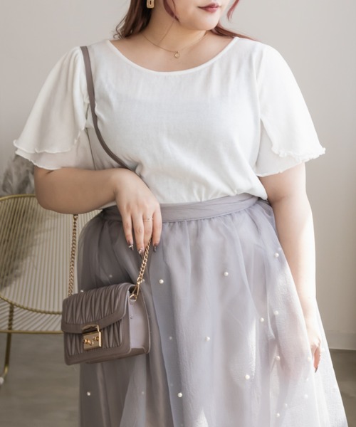 CLETTE(クレット)の「スカラップ調メローサマーニット(ニット/セーター・レディース・ブラック/モカ/オフホワイト・4L/3L/LL)」の10枚目の写真
