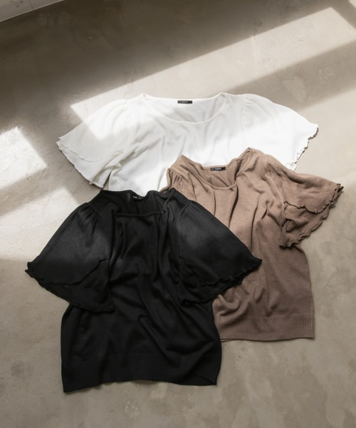 CLETTE(クレット)の「スカラップ調メローサマーニット(ニット/セーター・レディース・ブラック/モカ/オフホワイト・4L/3L/LL)」の22枚目の写真