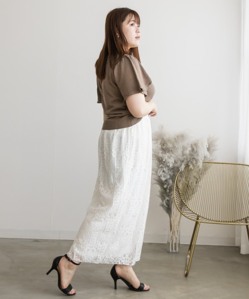 CLETTE(クレット)の「スカラップ調メローサマーニット(ニット/セーター・レディース・ブラック/モカ/オフホワイト・4L/3L/LL)」の18枚目の写真