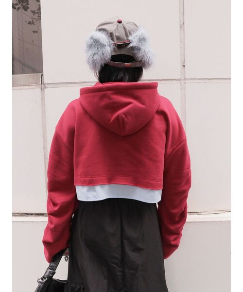 jouetie(ジュエティ)の「レイヤードショートフーディ(パーカー・レディース・グレー/レッド・MEDIUM)」の6枚目の写真