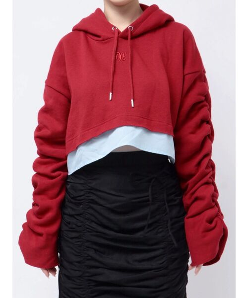 jouetie(ジュエティ)の「レイヤードショートフーディ(パーカー・レディース・グレー/レッド・MEDIUM)」の8枚目の写真