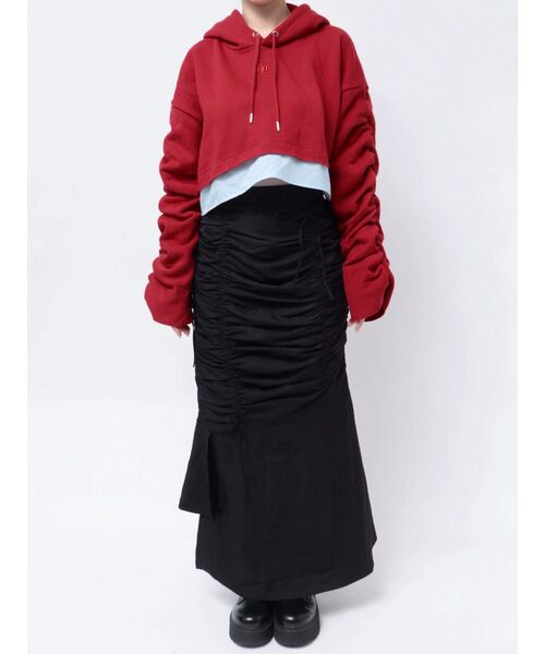 jouetie(ジュエティ)の「レイヤードショートフーディ(パーカー・レディース・グレー/レッド・MEDIUM)」の15枚目の写真