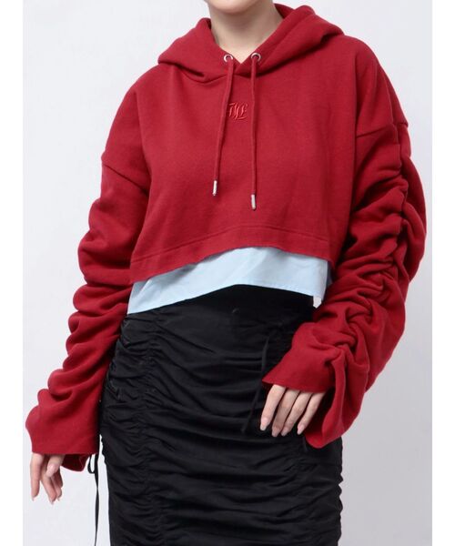 jouetie(ジュエティ)の「レイヤードショートフーディ(パーカー・レディース・グレー/レッド・MEDIUM)」の18枚目の写真