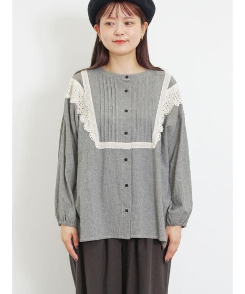 Samansa Mos2（サマンサ モスモス）の「切替レースブラウス（シャツ/ブラウス・レディース・キナリ/オフホワイト/チャコールグレー・F）」の7枚目の写真