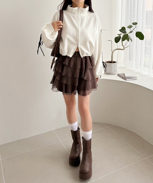 one after another NICE CLAUP（ワンアフターアナザーナイスクラップ）の「袖リボントラックジャケット（スウェット・レディース・ブラック/オフホワイト/杢グレー/チャコールグレー・FREE）」の6枚目の写真