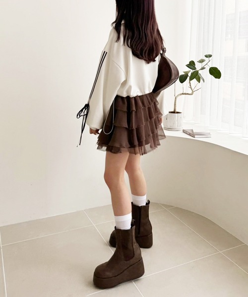 one after another NICE CLAUP（ワンアフターアナザーナイスクラップ）の「袖リボントラックジャケット（スウェット・レディース・ブラック/オフホワイト/杢グレー/チャコールグレー・FREE）」の8枚目の写真