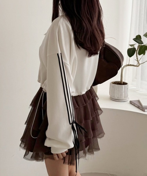 one after another NICE CLAUP（ワンアフターアナザーナイスクラップ）の「袖リボントラックジャケット（スウェット・レディース・ブラック/オフホワイト/杢グレー/チャコールグレー・FREE）」の12枚目の写真