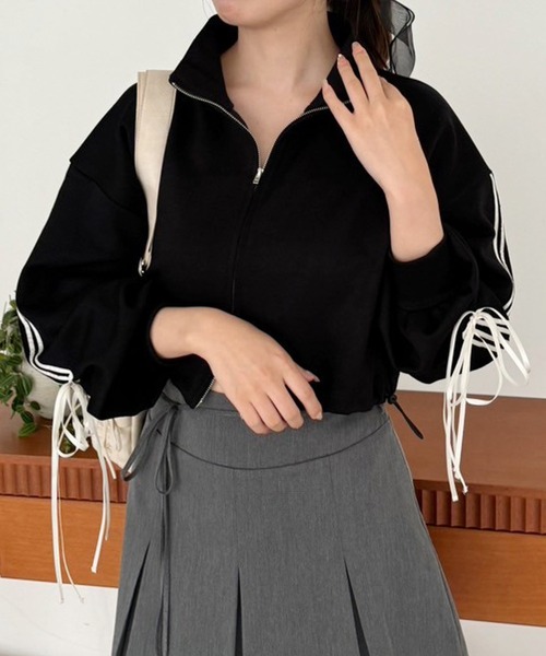 one after another NICE CLAUP（ワンアフターアナザーナイスクラップ）の「袖リボントラックジャケット（スウェット・レディース・ブラック/オフホワイト/杢グレー/チャコールグレー・FREE）」の14枚目の写真