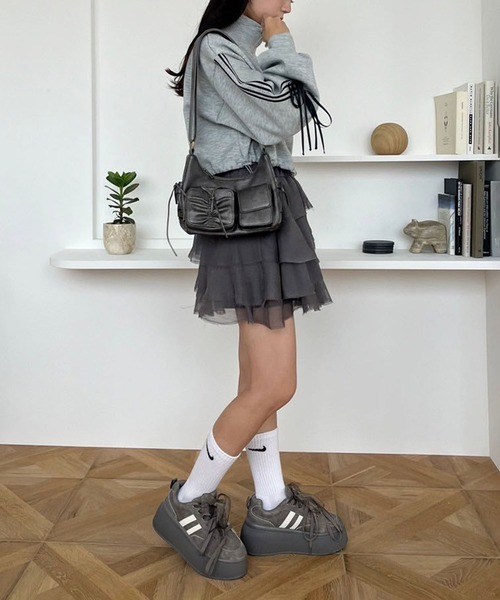 one after another NICE CLAUP（ワンアフターアナザーナイスクラップ）の「袖リボントラックジャケット（スウェット・レディース・ブラック/オフホワイト/杢グレー/チャコールグレー・FREE）」の20枚目の写真