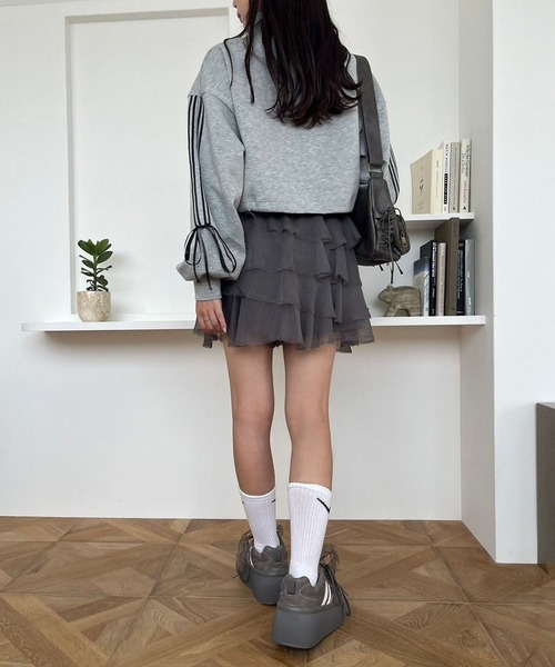 one after another NICE CLAUP（ワンアフターアナザーナイスクラップ）の「袖リボントラックジャケット（スウェット・レディース・ブラック/オフホワイト/杢グレー/チャコールグレー・FREE）」の22枚目の写真