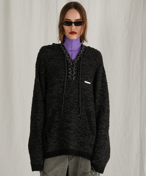 トップス PRANK PROJECT Lace Up Slub Hoodie Knit PRANK PROJECT（プランクプロジェクト）の「レースアップスラブ