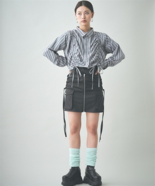 TTOL(トール)の「ワイドクロップドストライプシャツ(シャツ/ブラウス・レディース・グレー/ピンク・M-L/L-XL)」の5枚目の写真