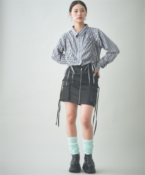 TTOL(トール)の「ワイドクロップドストライプシャツ(シャツ/ブラウス・レディース・グレー/ピンク・M-L/L-XL)」の7枚目の写真