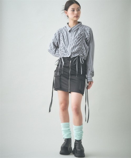 TTOL(トール)の「ワイドクロップドストライプシャツ(シャツ/ブラウス・レディース・グレー/ピンク・M-L/L-XL)」の8枚目の写真