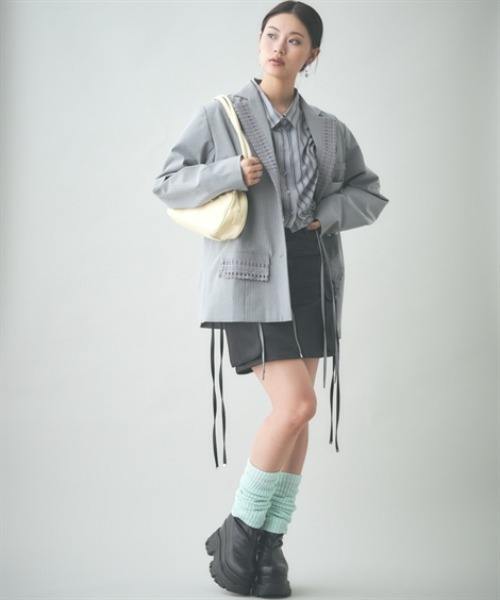 TTOL(トール)の「ワイドクロップドストライプシャツ(シャツ/ブラウス・レディース・グレー/ピンク・M-L/L-XL)」の10枚目の写真