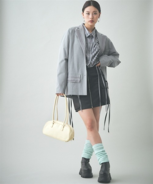 TTOL(トール)の「ワイドクロップドストライプシャツ(シャツ/ブラウス・レディース・グレー/ピンク・M-L/L-XL)」の11枚目の写真