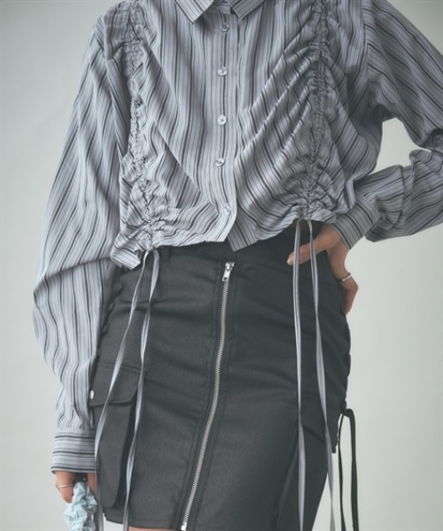 TTOL(トール)の「ワイドクロップドストライプシャツ(シャツ/ブラウス・レディース・グレー/ピンク・M-L/L-XL)」の12枚目の写真