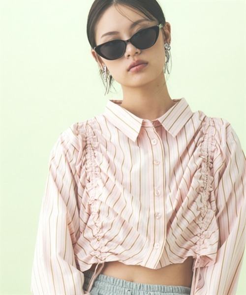 TTOL(トール)の「ワイドクロップドストライプシャツ(シャツ/ブラウス・レディース・グレー/ピンク・M-L/L-XL)」の17枚目の写真