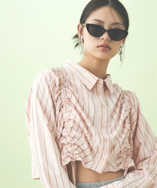 TTOL(トール)の「ワイドクロップドストライプシャツ(シャツ/ブラウス・レディース・グレー/ピンク・M-L/L-XL)」の20枚目の写真