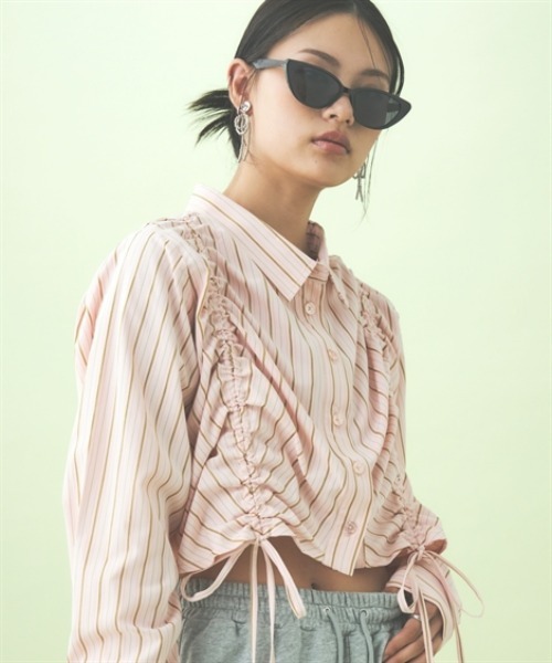 TTOL(トール)の「ワイドクロップドストライプシャツ(シャツ/ブラウス・レディース・グレー/ピンク・M-L/L-XL)」の21枚目の写真