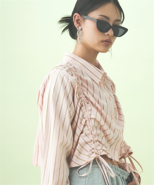 TTOL(トール)の「ワイドクロップドストライプシャツ(シャツ/ブラウス・レディース・グレー/ピンク・M-L/L-XL)」の22枚目の写真