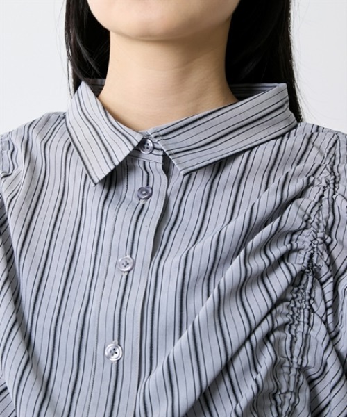 TTOL(トール)の「ワイドクロップドストライプシャツ(シャツ/ブラウス・レディース・グレー/ピンク・M-L/L-XL)」の13枚目の写真