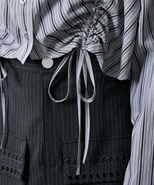 TTOL(トール)の「ワイドクロップドストライプシャツ(シャツ/ブラウス・レディース・グレー/ピンク・M-L/L-XL)」の15枚目の写真