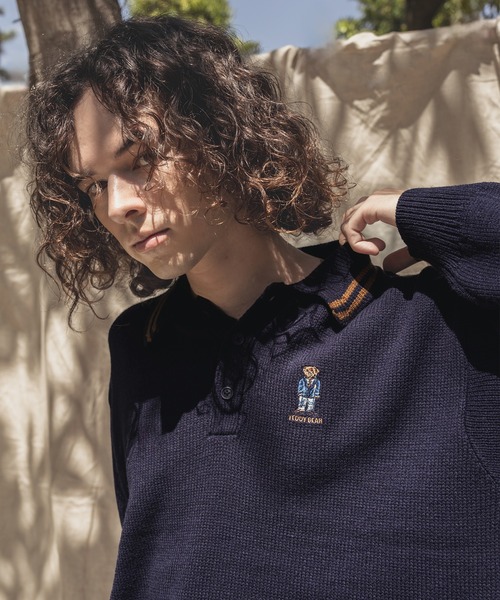 セール】【kutir men × TeddyBear】ラインリブニットポロ