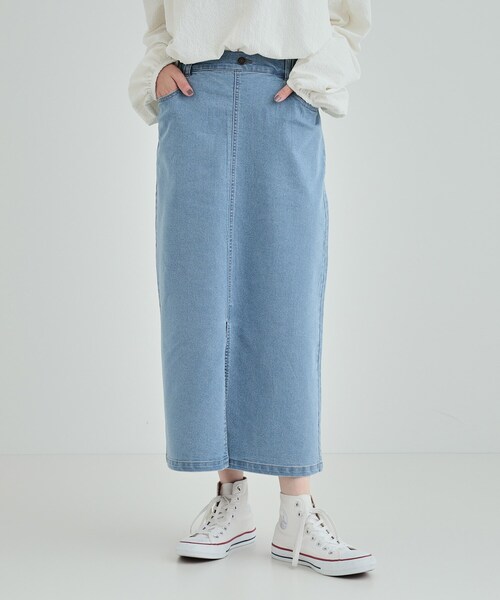 Cutie Blonde（キューティーブロンド）の「【洗える】ストレッチデニムナロースカート（デニムスカート・レディース・ブルー系その他/ライトブルー・01/02/03/04）」の3枚目の写真