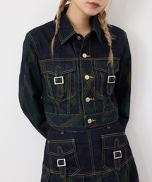 SLY | PRINT CHECK COMPACT DENIM JK プリント チェック コンパクト デニム ジャケット / セットアップ可(デニムジャケット)