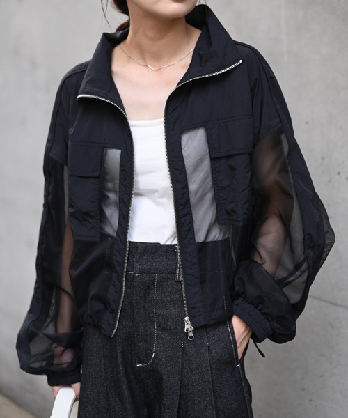 Marient（マリエント）の「メッシュ切替ZIPブルゾン/アウター（ブルゾン・レディース・ブラック・FREE）」の3枚目の写真