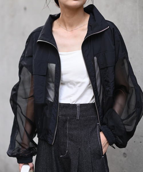 Marient（マリエント）の「メッシュ切替ZIPブルゾン/アウター（ブルゾン・レディース・ブラック・FREE）」の7枚目の写真