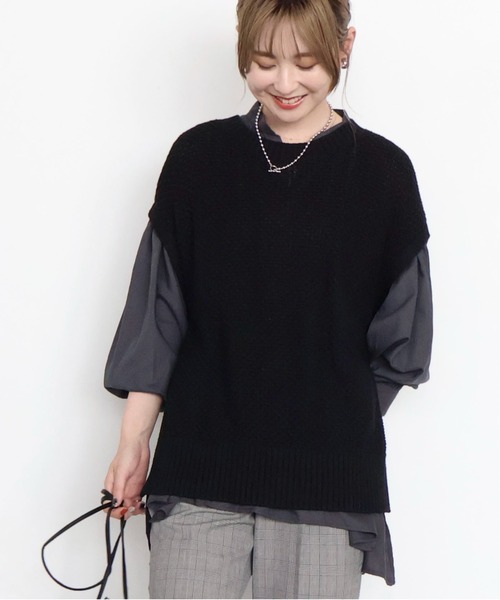 AMERICAN HOLIC SET イージーケアギャザーシャツ+ニットベスト セール】SET イージーケアギャザーシャツ+ニットベスト（シャツ
