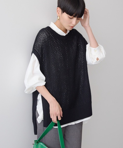 AMERICAN HOLIC(アメリカンホリック)の「SET イージーケアギャザーシャツ+ニットベスト(シャツ/ブラウス・レディース・オフホワイト/チェック/ブラック・M/L)」の4枚目の写真