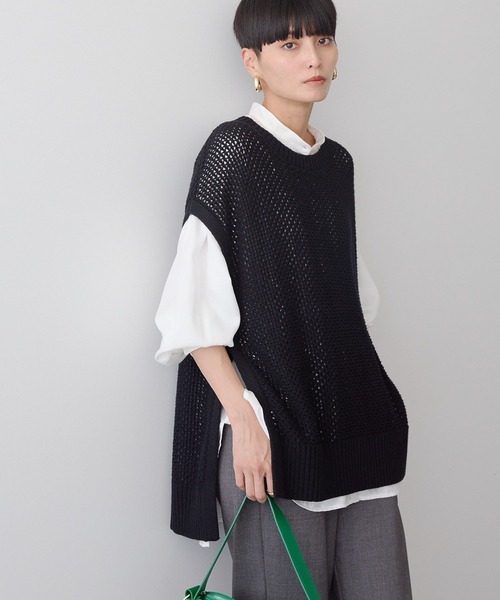 AMERICAN HOLIC(アメリカンホリック)の「SET イージーケアギャザーシャツ+ニットベスト(シャツ/ブラウス・レディース・オフホワイト/チェック/ブラック・M/L)」の5枚目の写真