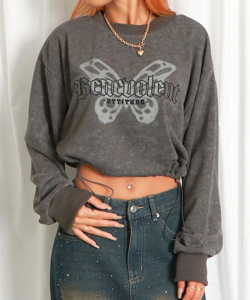 セール】《バタフライ×クロップド丈》レディース 裏毛 スウェット プル