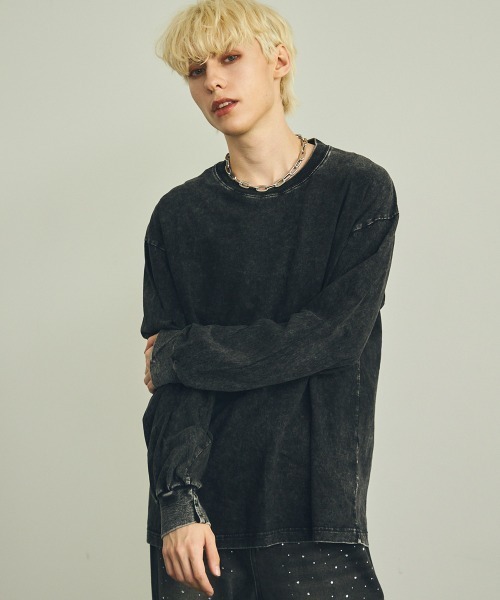 Shoowtime(ショウタイム)の「ピグメントダイオーバーサイズロングTシャツ(Tシャツ/カットソー・メンズ・グレー系/ブラウン系/オリーブ系/ブラック系・MEDIUM/LARGE/X-LARGE)」の2枚目の写真