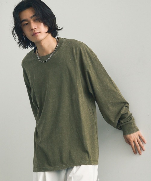 Shoowtime(ショウタイム)の「ピグメントダイオーバーサイズロングTシャツ(Tシャツ/カットソー・メンズ・グレー系/ブラウン系/オリーブ系/ブラック系・MEDIUM/LARGE/X-LARGE)」の4枚目の写真