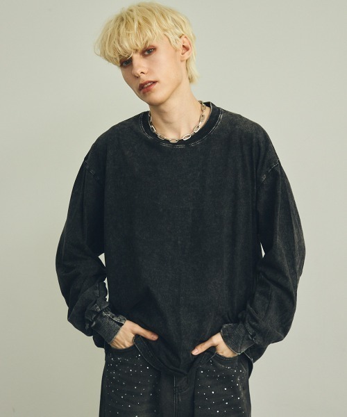 Shoowtime(ショウタイム)の「ピグメントダイオーバーサイズロングTシャツ(Tシャツ/カットソー・メンズ・グレー系/ブラウン系/オリーブ系/ブラック系・MEDIUM/LARGE/X-LARGE)」の5枚目の写真