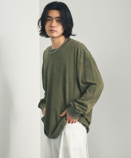 Shoowtime(ショウタイム)の「ピグメントダイオーバーサイズロングTシャツ(Tシャツ/カットソー・メンズ・グレー系/ブラウン系/オリーブ系/ブラック系・MEDIUM/LARGE/X-LARGE)」の22枚目の写真
