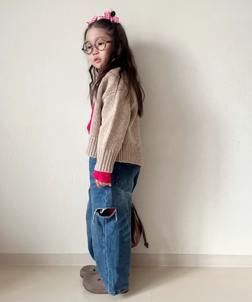 CIAOPANIC TYPY（チャオパニックティピー）の「【洗濯可能♪】【KIDS】ハンドライクメランジニットカーデ（カーディガン/ボレロ・キッズ・レッド/パープル/ベージュ・XX-LARGE/X-LARGE/MEDIUM）」の15枚目の写真