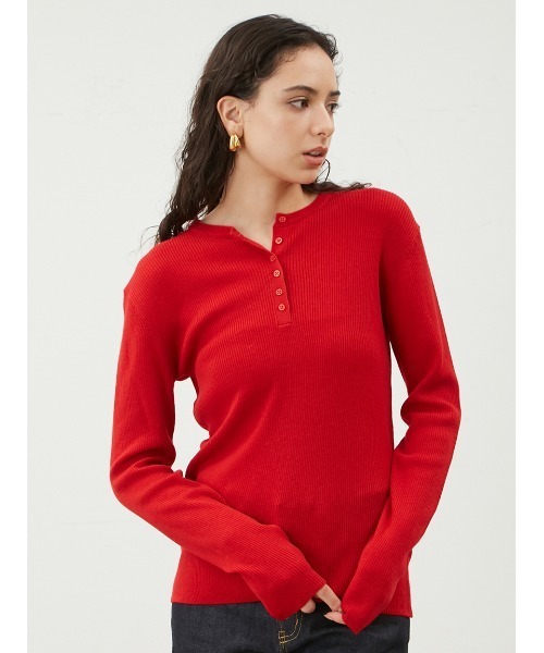 【セール】ヘンリーネックロングスリーブリブニット【手洗い可能】（ニット/セーター）｜Mila Owen（ミラオーウェン）