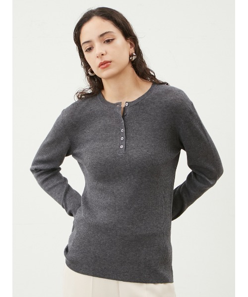 【セール】ヘンリーネックロングスリーブリブニット【手洗い可能】（ニット/セーター）｜Mila Owen（ミラオーウェン）