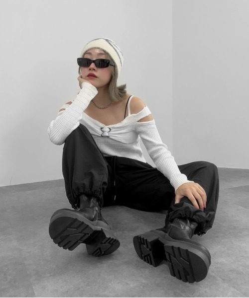 jiasecond.（ジアセカンド）の「【jiasecond.】リボン柄シャギービーニー / 帽子 ニット帽 ビーニー ファー ニットワッチ リボン バレエコア シャギー 起毛 ふわふわ ブラック チャコール ZOZOTOWN限定（ニットキャップ/ビーニー・レディース・アイボリー/チャコールグレー・FREE）」の10枚目の写真