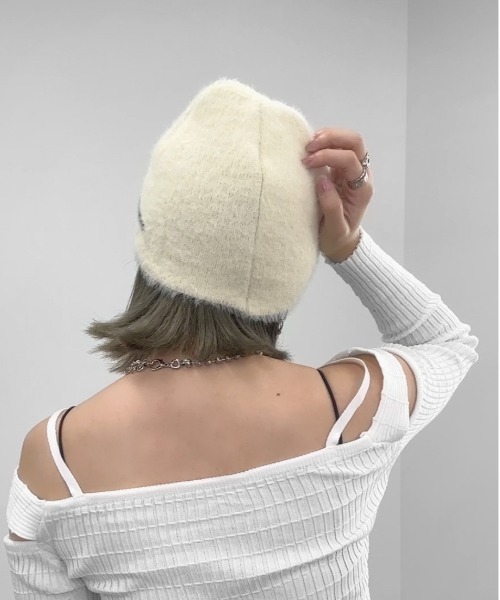 jiasecond.（ジアセカンド）の「【jiasecond.】リボン柄シャギービーニー / 帽子 ニット帽 ビーニー ファー ニットワッチ リボン バレエコア シャギー 起毛 ふわふわ ブラック チャコール ZOZOTOWN限定（ニットキャップ/ビーニー・レディース・アイボリー/チャコールグレー・FREE）」の11枚目の写真